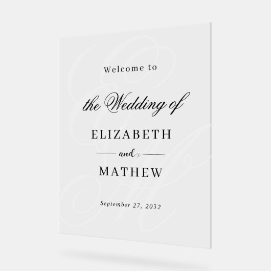 Elegant ivoor wit monogram bruiloft welkom acryl bord (Hoek)