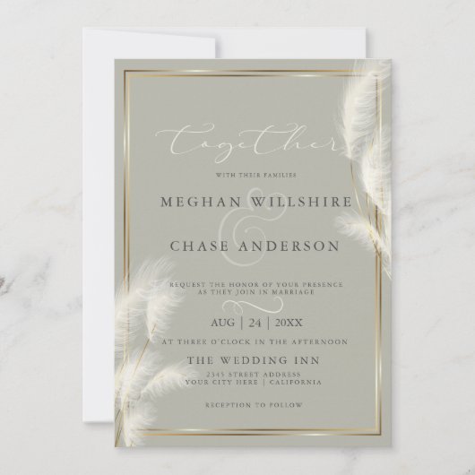 Elegant Ivoor Wit Pampas Grass Bord Salie Kaart (Voorkant)