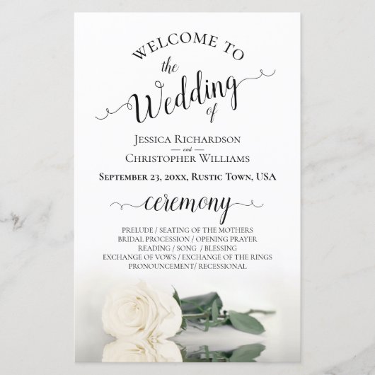 Elegant Ivoor Wit Rose Budget Huwelijksprogramma (Voorkant)