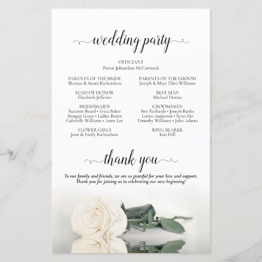 Elegant Ivoor Wit Rose Budget Huwelijksprogramma (Achterkant)