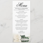 Elegant Ivoor Wit Rose met Reflecties Bruiloft Menu (Voorkant)