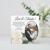 Elegant Ivoor Wit Rose Ovaal Foto Bruiloft Bedankkaart (Staand voorkant)
