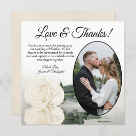 Elegant Ivoor Wit Rose Ovaal Foto Bruiloft Bedankkaart