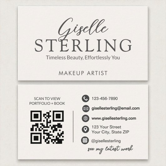 Elegant ivoor wit script moderne QR-code Visitekaartje