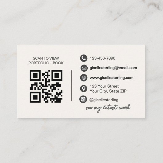 Elegant ivoor wit script moderne QR-code Visitekaartje (Achterkant)
