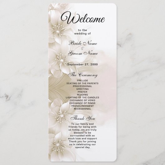 Elegant Ivoor Witte Bloemen Huwelijksprogramma Programmakaart (Voorkant)