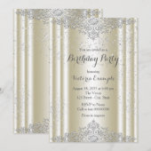 Elegant ivoor zilveren glitter verjaardagsfeestje kaart (Voorkant / Achterkant)