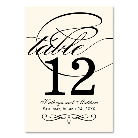 Elegant Ivoor Zwart Kalligrafie Bruiloft Monogram Kaart (Voorkant)