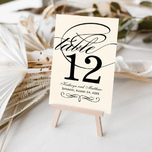 Elegant Ivoor Zwarte Calligrafie Monogram Huwelijk Kaart