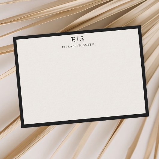 Elegant Ivoor Zwarte Rand Monogram Notitiekaartje