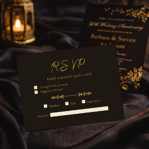 Elegant Ivoorgoud 50ste Huwelijksjubileum RSVP Briefkaart