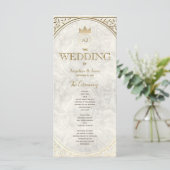 Elegant Ivoorkleurig en Gouden Bruiloft Programmakaart (Staand voorkant)