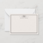 Elegant ivoorminimalistisch monogram met drie lett notitiekaartje (Voorkant)