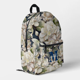 Elegant ivoorroze navy waterverf bloemenmonogram bedrukte rugzak