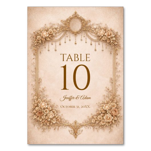 Elegant Ivoren Gotische Trouwtafel Nummer Kaart (Voorkant)