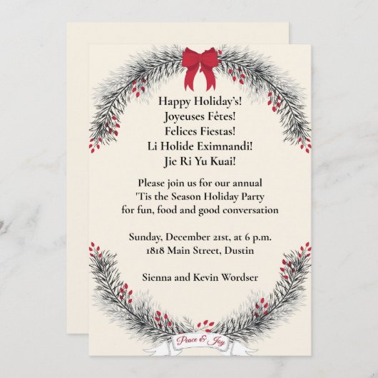Elegant Ivoren Kerstkrans Kerstfeest Kaart (Voorkant / Achterkant)