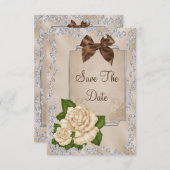 Elegant ivoren Rozen & Bows 60th Save the Date (Voorkant / Achterkant)