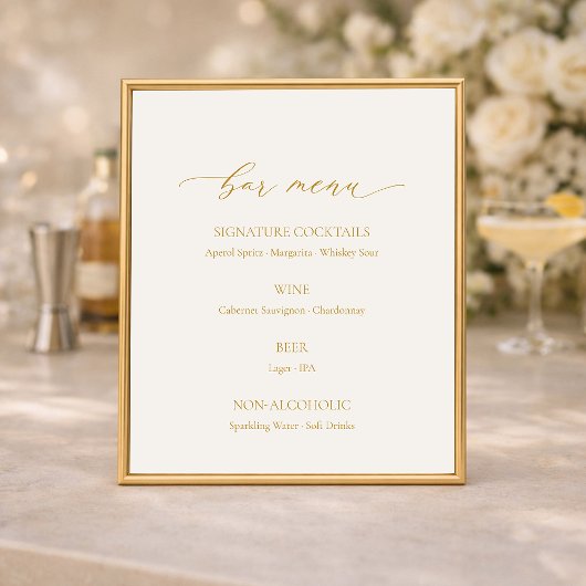 Elegant Ivoren Trouwbar Menu Bord Poster
