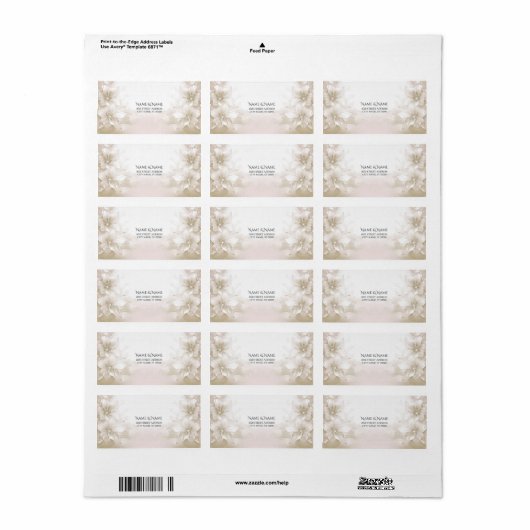 Elegant Ivoren Witte Bloemen Adreslabel Etiket (Full Sheet)