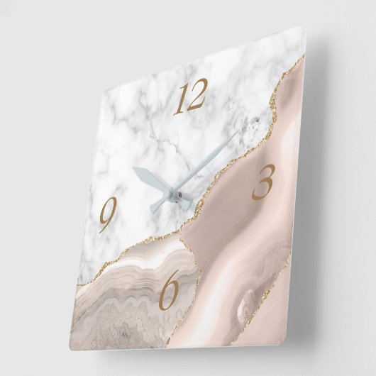 Elegant Ivory Agate Gold Glitter Marble Square Vierkante Klok (Hoek)