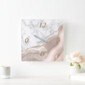 Elegant Ivory Agate Gold Glitter Marble Square Vierkante Klok (Huis)