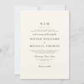 Elegant Ivory and Brown Monogram Classic Wedding Kaart (Voorkant)