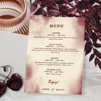 Elegant Ivory and Burgundy Retro Wedding Simple Menu