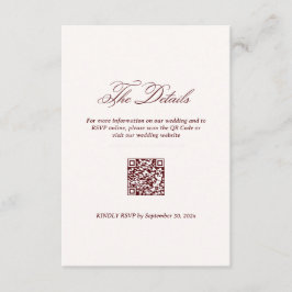 Elegant Ivory and Burgundy Wedding Details Informatiekaartje