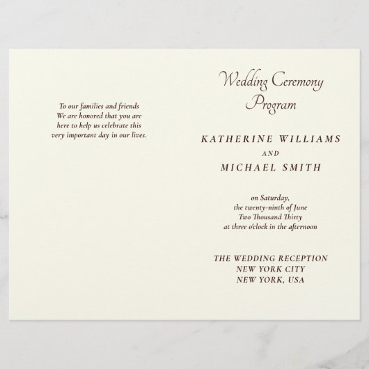 Elegant Ivory And Cream Minimal Wedding Programs (Voorkant)