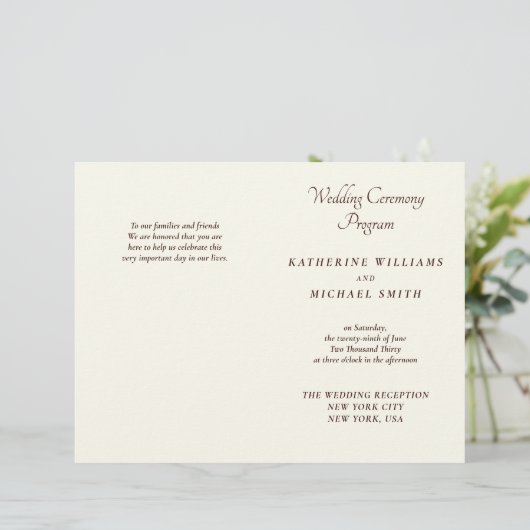 Elegant Ivory And Cream Minimal Wedding Programs (Staand voorkant)