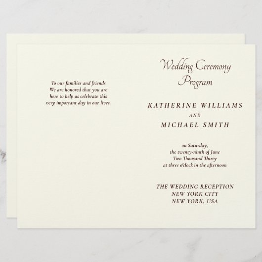 Elegant Ivory And Cream Minimal Wedding Programs (Voorkant / Achterkant)