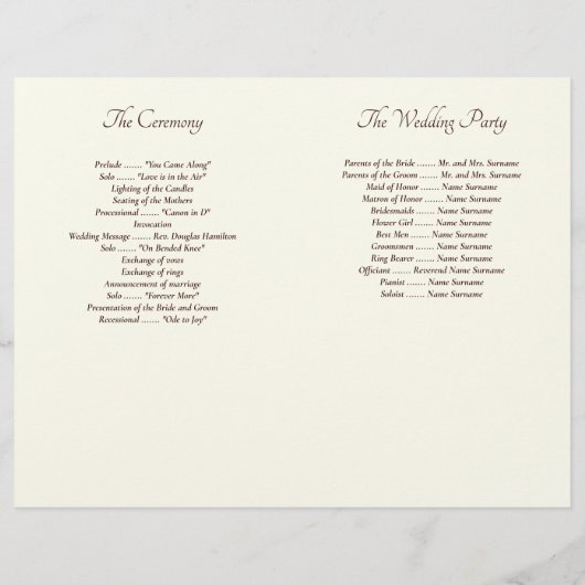 Elegant Ivory And Cream Minimal Wedding Programs (Achterkant)