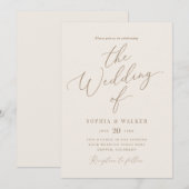 Elegant Ivory and Gold Calligraphy Wedding Kaart (Voorkant / Achterkant)