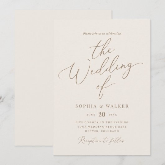 Elegant Ivory and Gold Calligraphy Wedding Kaart (Voorkant / Achterkant)