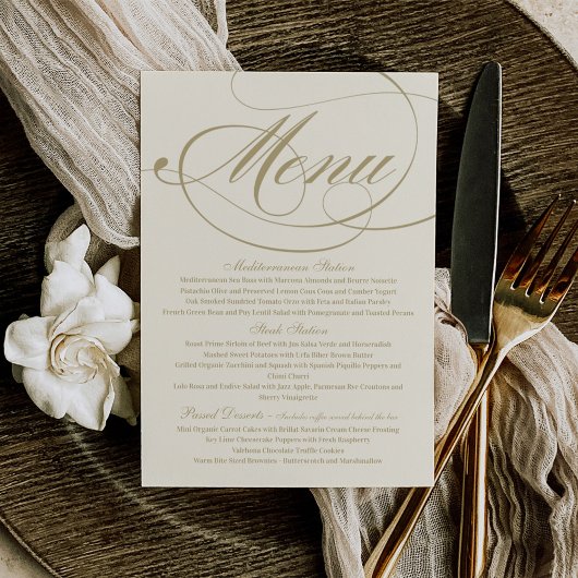 Elegant Ivory and Gold Calligraphy Wedding Kaart