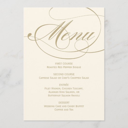 Elegant Ivory and Gold Calligraphy Wedding Menu (Voorkant)