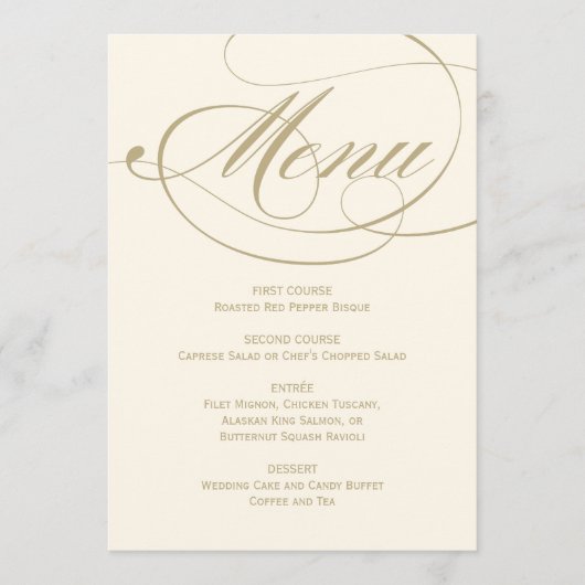 Elegant Ivory and Gold Calligraphy Wedding Menu (Voorkant)