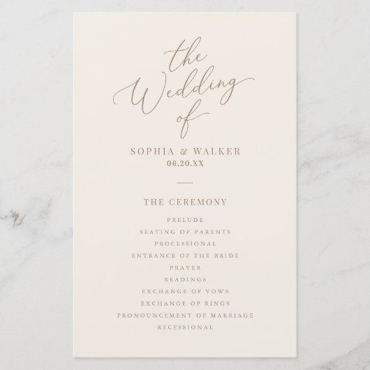 Elegant Ivory and Gold Calligraphy Wedding Program (Voorkant)