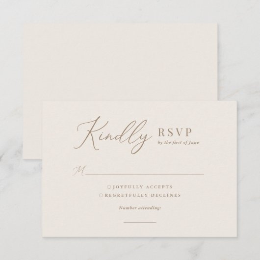 Elegant Ivory and Gold Calligraphy Wedding RSVP Kaartje (Voorkant / Achterkant)