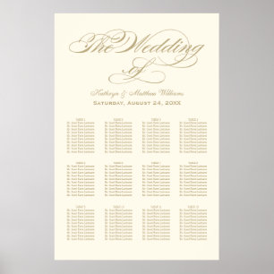 Elegant Ivory and Gold Calligraphy Wedding Seating Poster