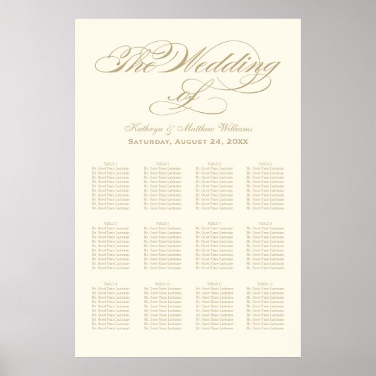 Elegant Ivory and Gold Calligraphy Wedding Seating Poster (Voorkant)