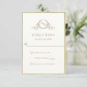 Elegant Ivory and Gold Monogram Wedding RSVP (Staand voorkant)