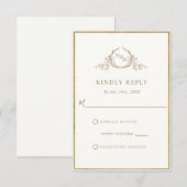 Elegant Ivory and Gold Monogram Wedding RSVP (Voorkant / Achterkant)