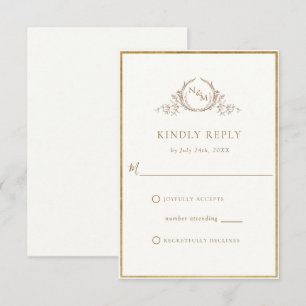 Elegant Ivory and Gold Monogram Wedding RSVP Kaartje