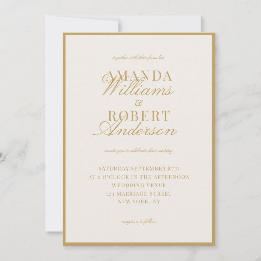 Elegant Ivory and Gold Old Money Wedding Kaart (Voorkant)