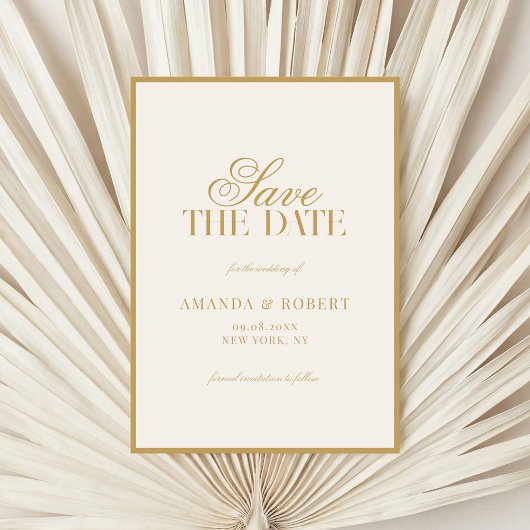 Elegant Ivory and Gold Old Money Wedding Save The Date
