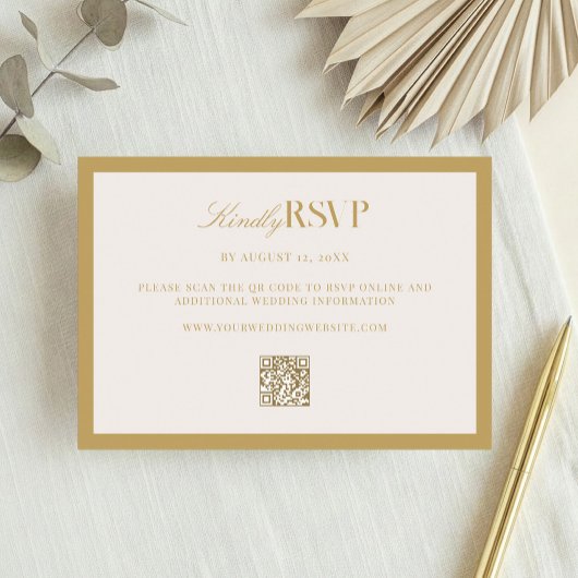 Elegant Ivory and Gold Wedding RSVP Kaartje