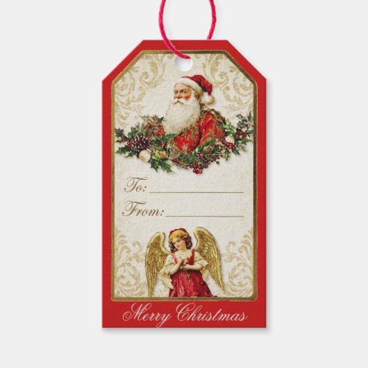 Elegant Ivory and Red Victorian Christmas Collage Cadeaulabel (Voorkant)