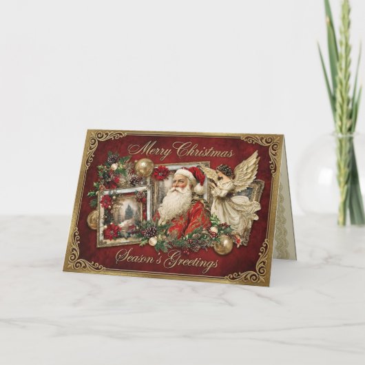 Elegant Ivory and Red Victorian Christmas Collage Feestdagen Kaart (Voorkant)