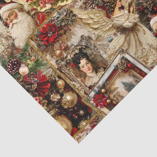 Elegant Ivory and Red Victorian Christmas Collage Tissuepapier (Detail)